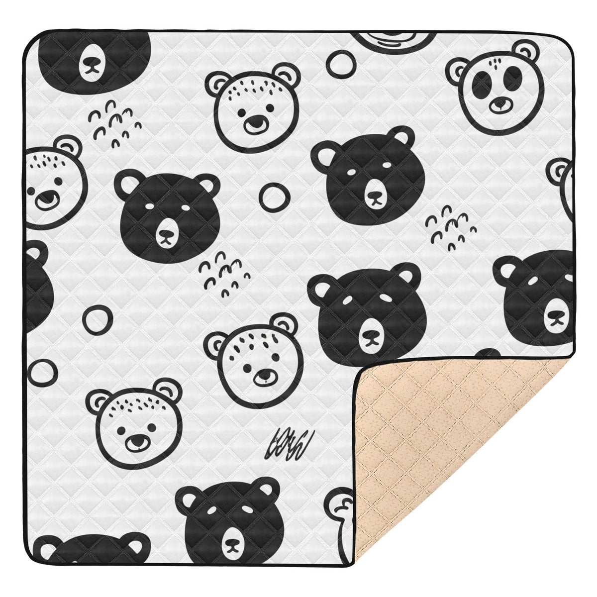 GOODOLD Black White Bears Play Mat spread on floor, spacious for baby play.