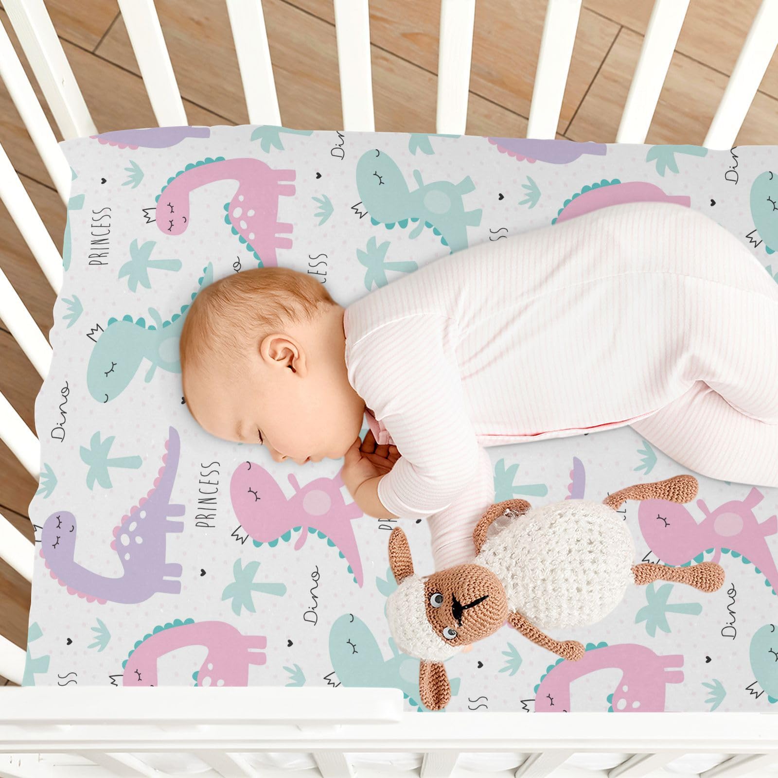 GOODOLD Princess Dinosaur crib sheet suited for crib and playard use
