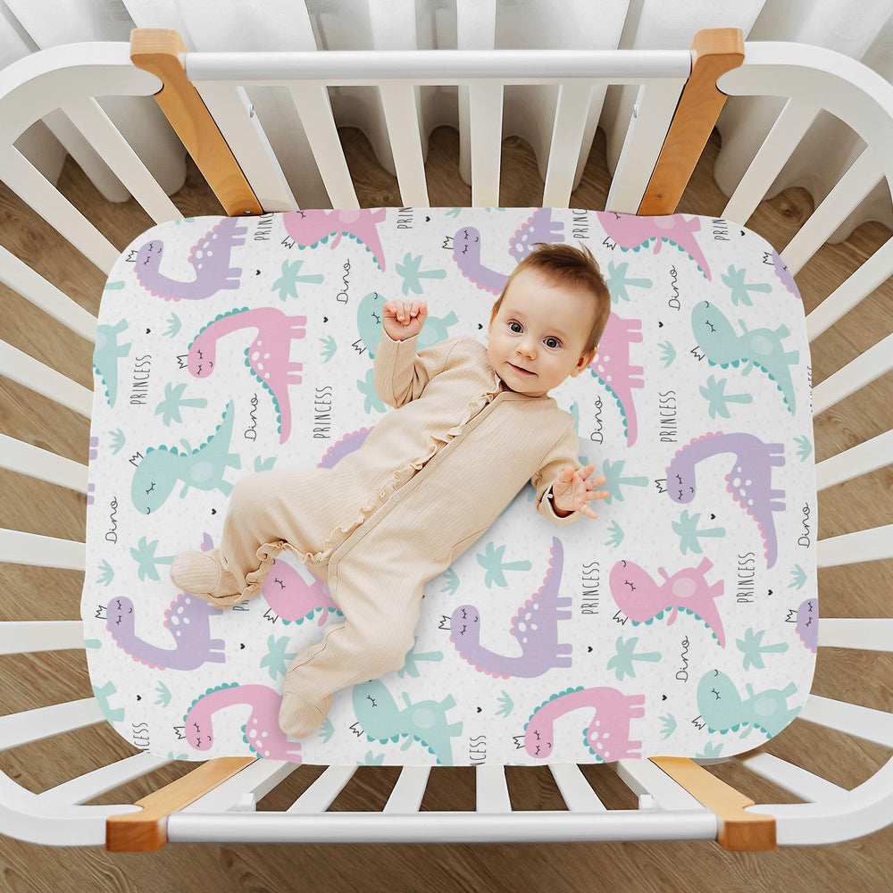 GOODOLD Princess Dinosaur crib sheet easy care with machine wash and quick drying