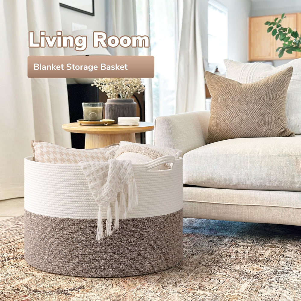 Goodpick 115L blanket basket with handles, easy to carry between rooms.