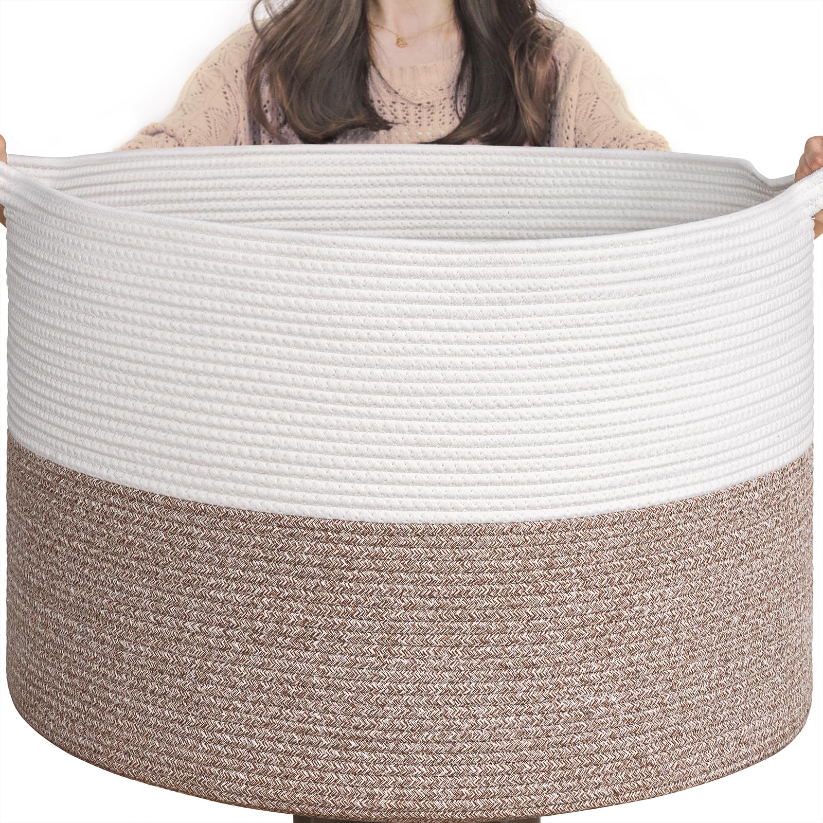 Goodpick 115L extra large blanket basket top view for neat blanket storage.