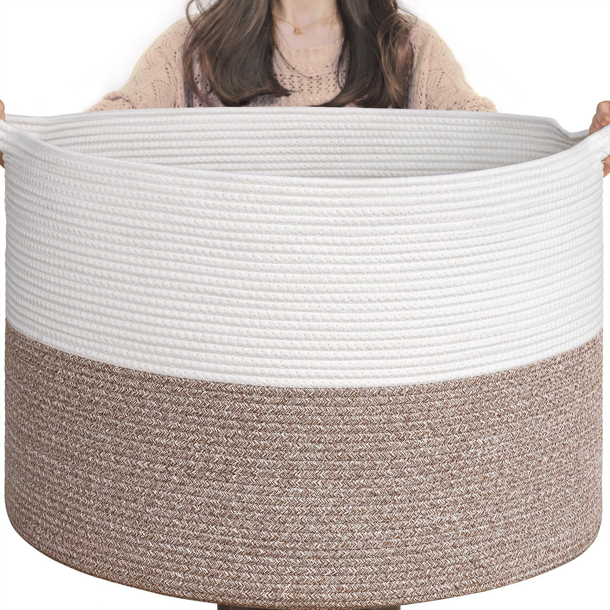Goodpick 115L extra large blanket basket top view for neat blanket storage.