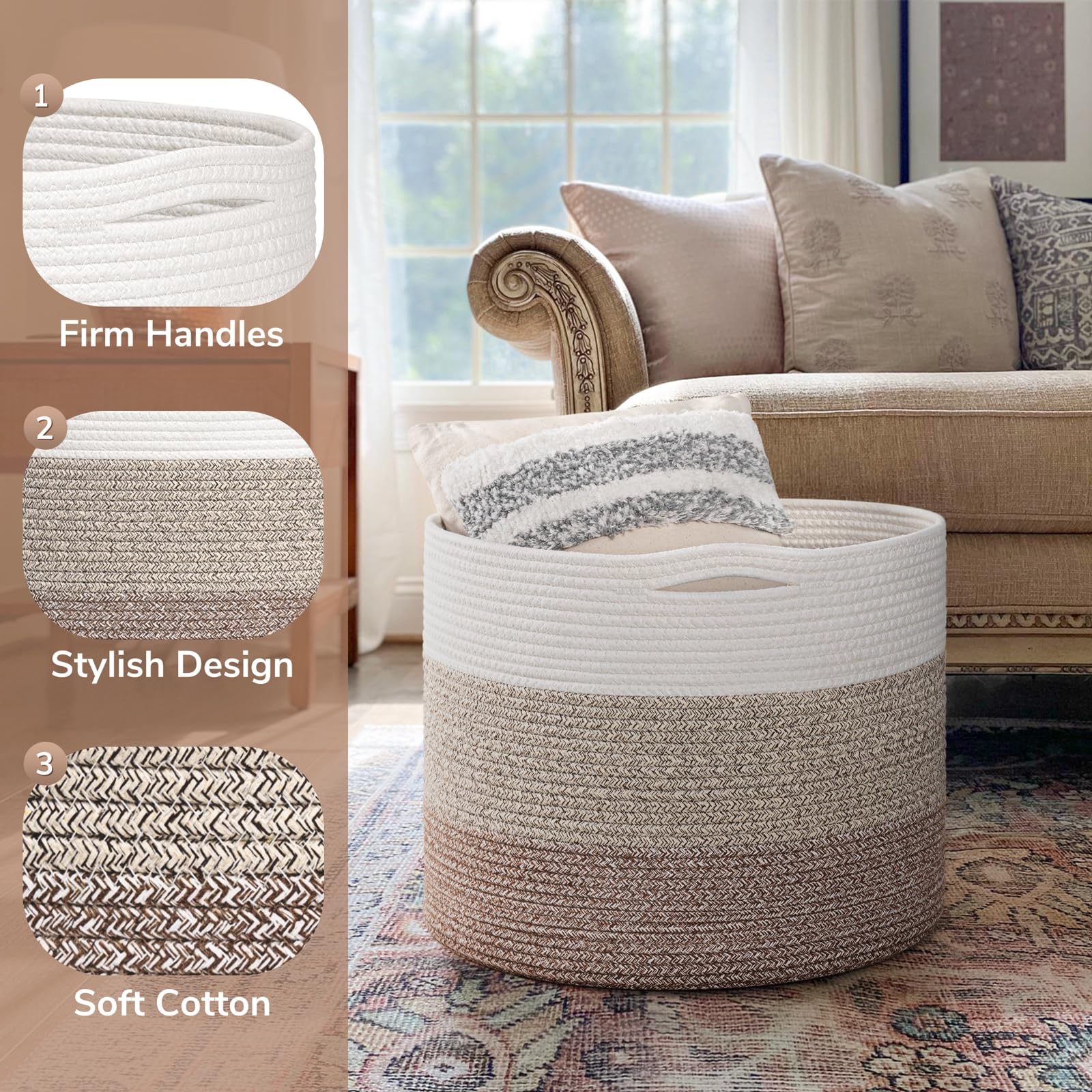 Goodpick basket with two handles is easy to carry between rooms.