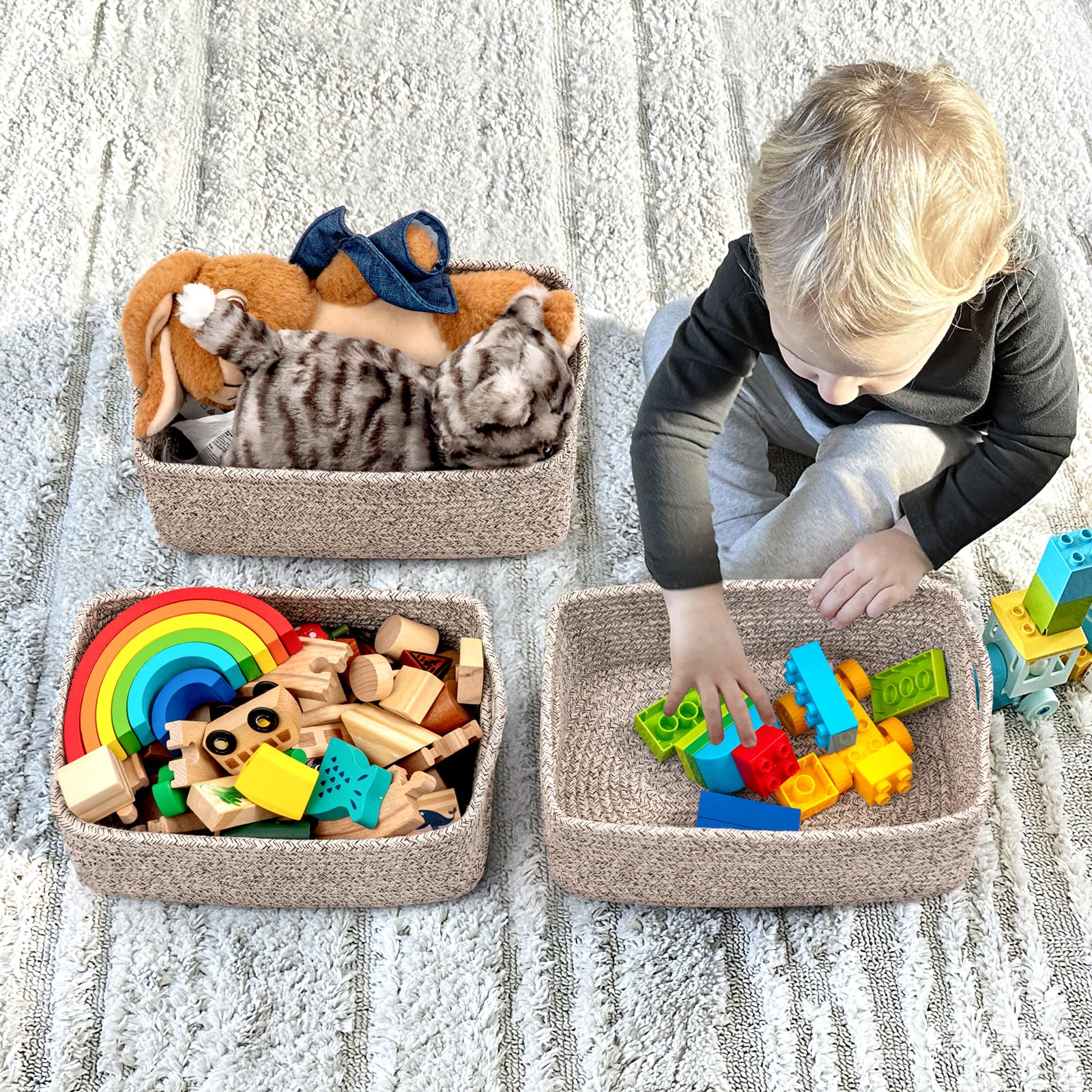 Natural cotton rope weave is odorless and safe for nurseries and play areas.