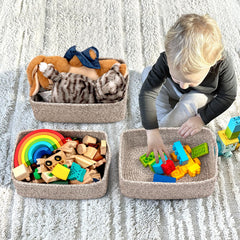 Natural cotton rope weave is odorless and safe for nurseries and play areas.