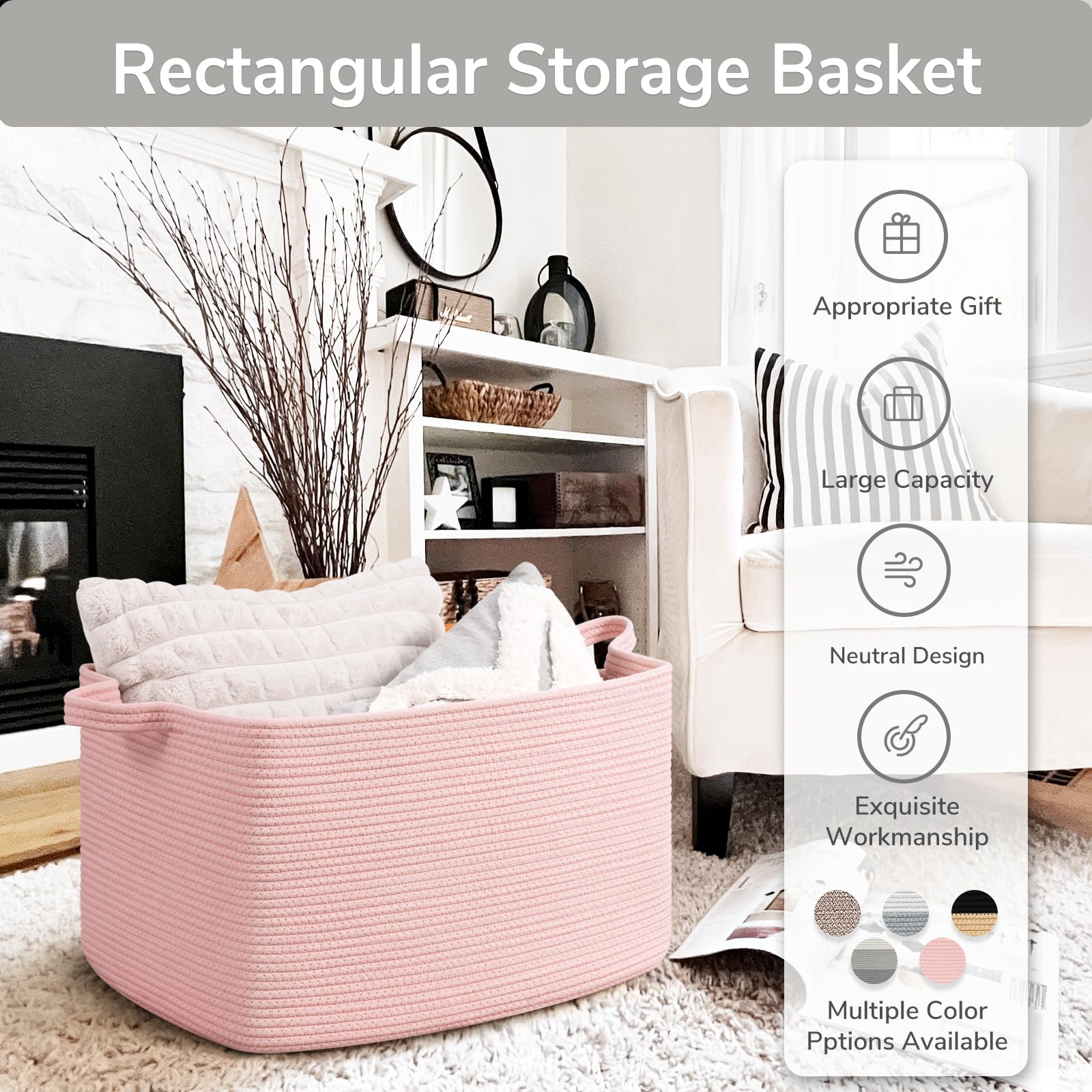 Goodpick bedroom storage basket keeps towels neatly organized.