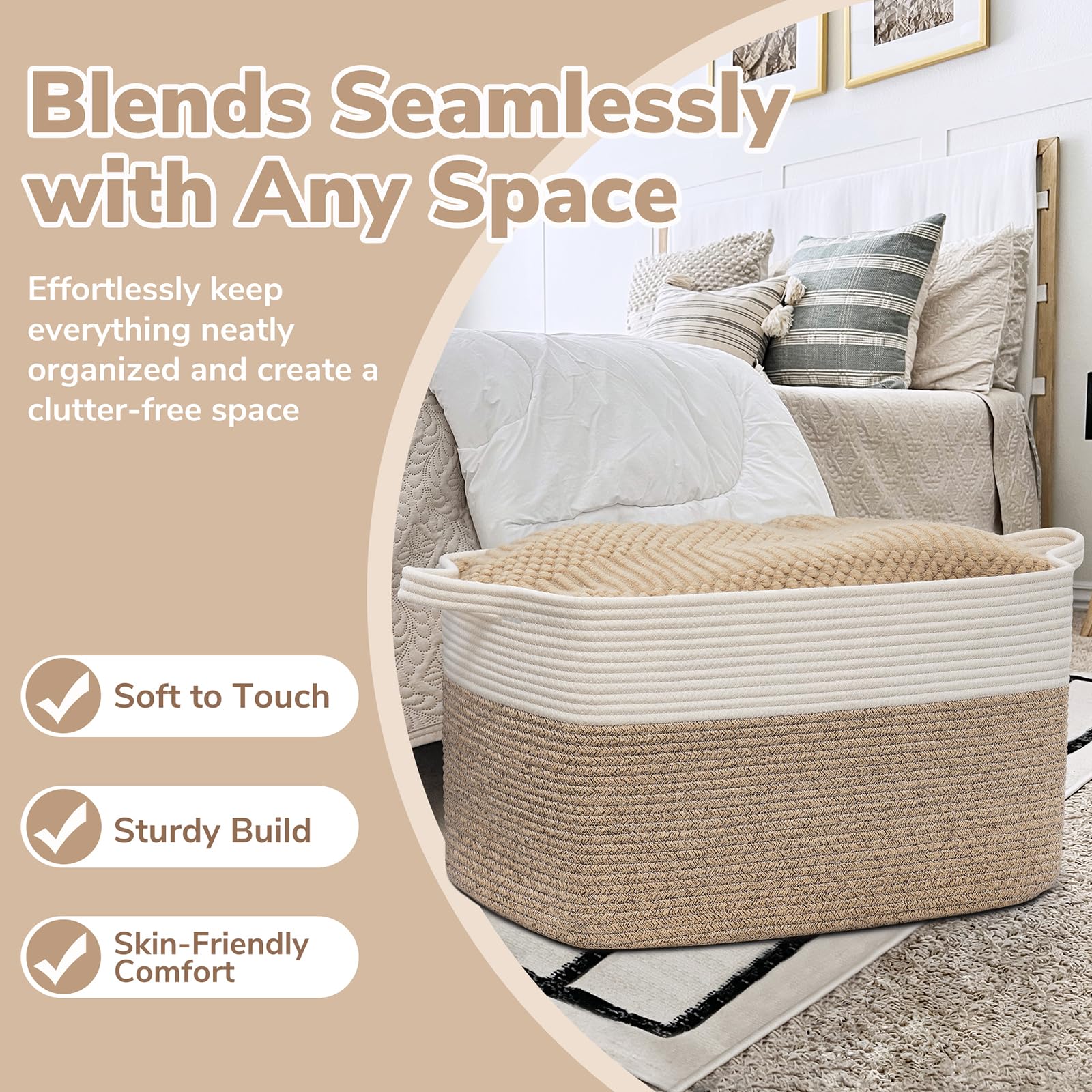 Goodpick blanket basket in bedroom for organized storage