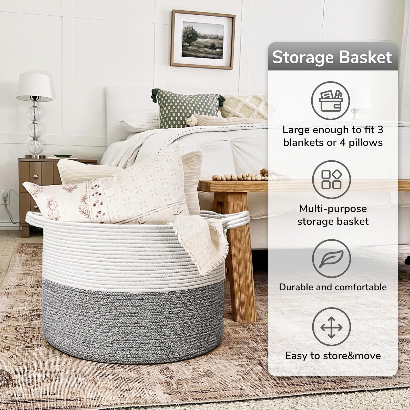 Goodpick blanket basket filled with clothes demonstrates versatile laundry storage.