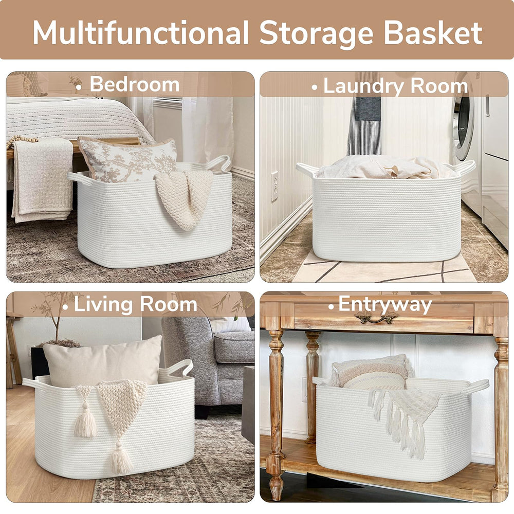 Goodpick blanket basket large white folded-storage demonstrates space-saving design