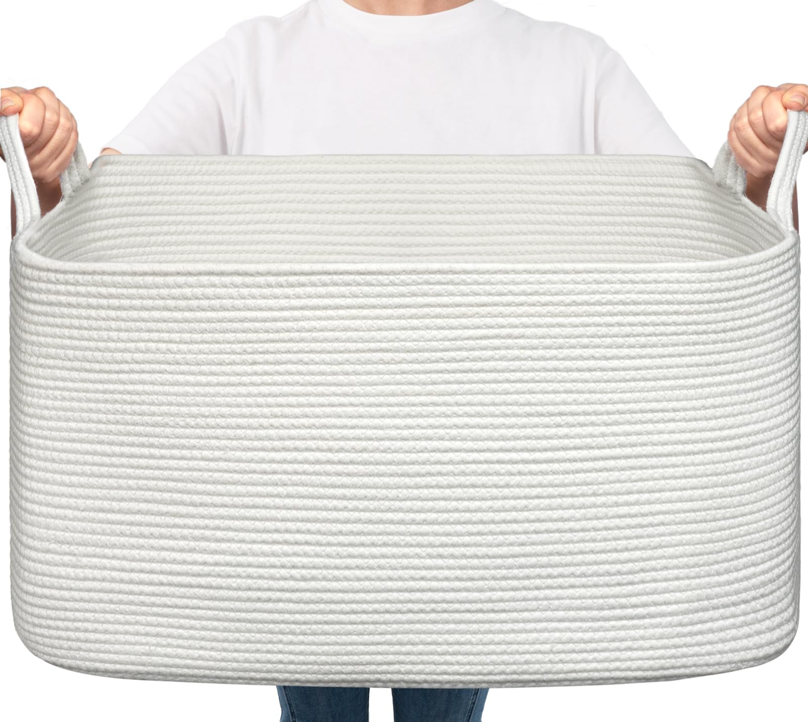 Goodpick blanket basket large white front view showing spacious 75L storage