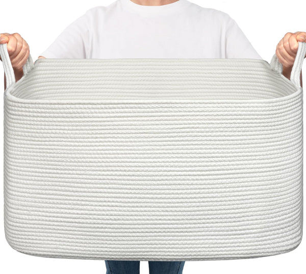 Goodpick blanket basket large white front view showing spacious 75L storage