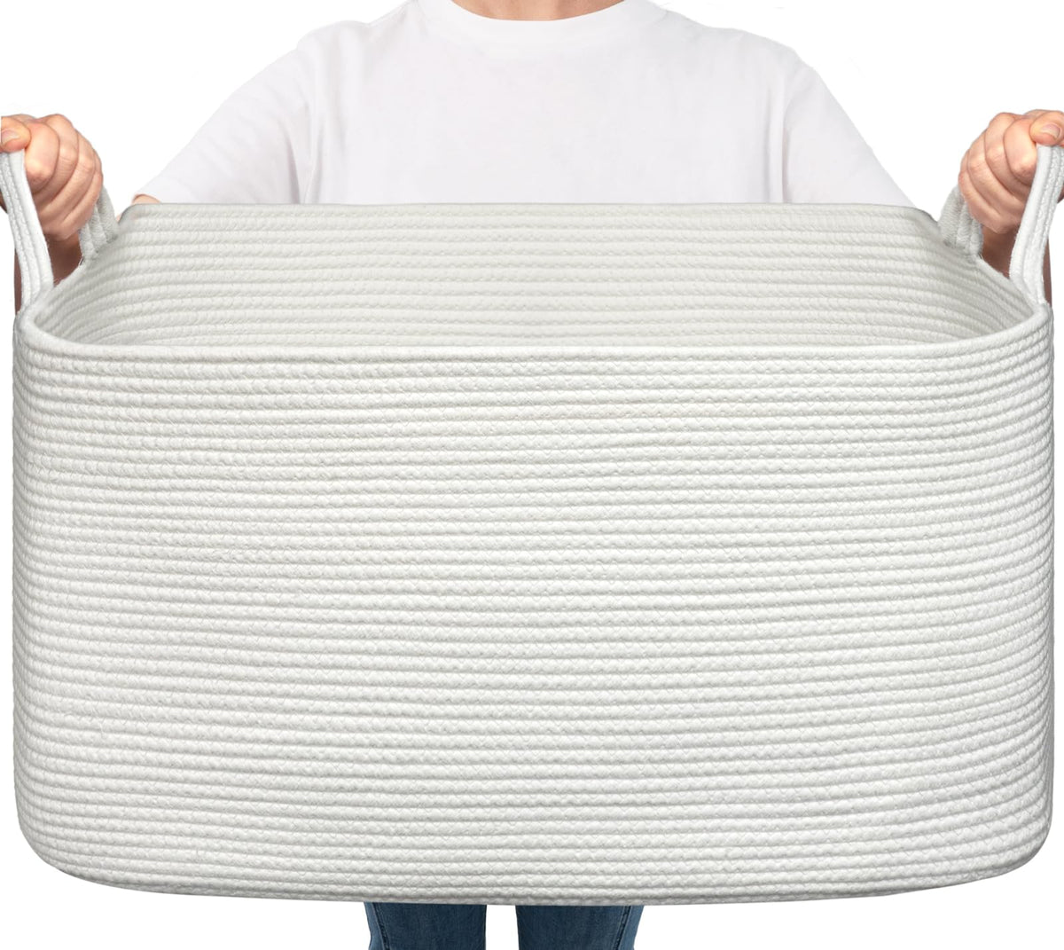 Goodpick blanket basket large white front view showing spacious 75L storage