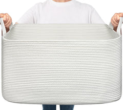 Goodpick blanket basket large white front view showing spacious 75L storage