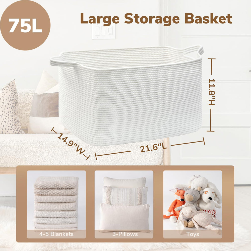 Goodpick blanket basket large white handles closeup emphasizing easy portability