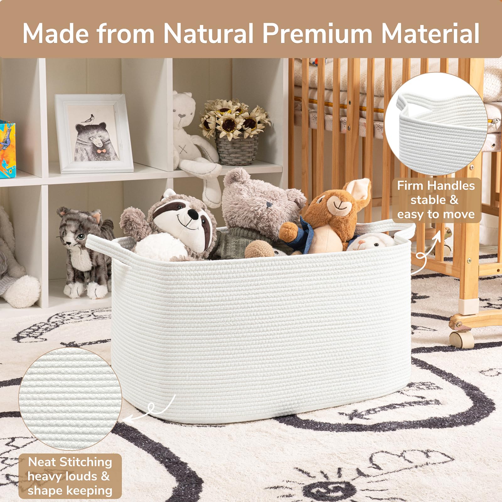 Goodpick blanket basket large white in cozy living room as decor and organizer