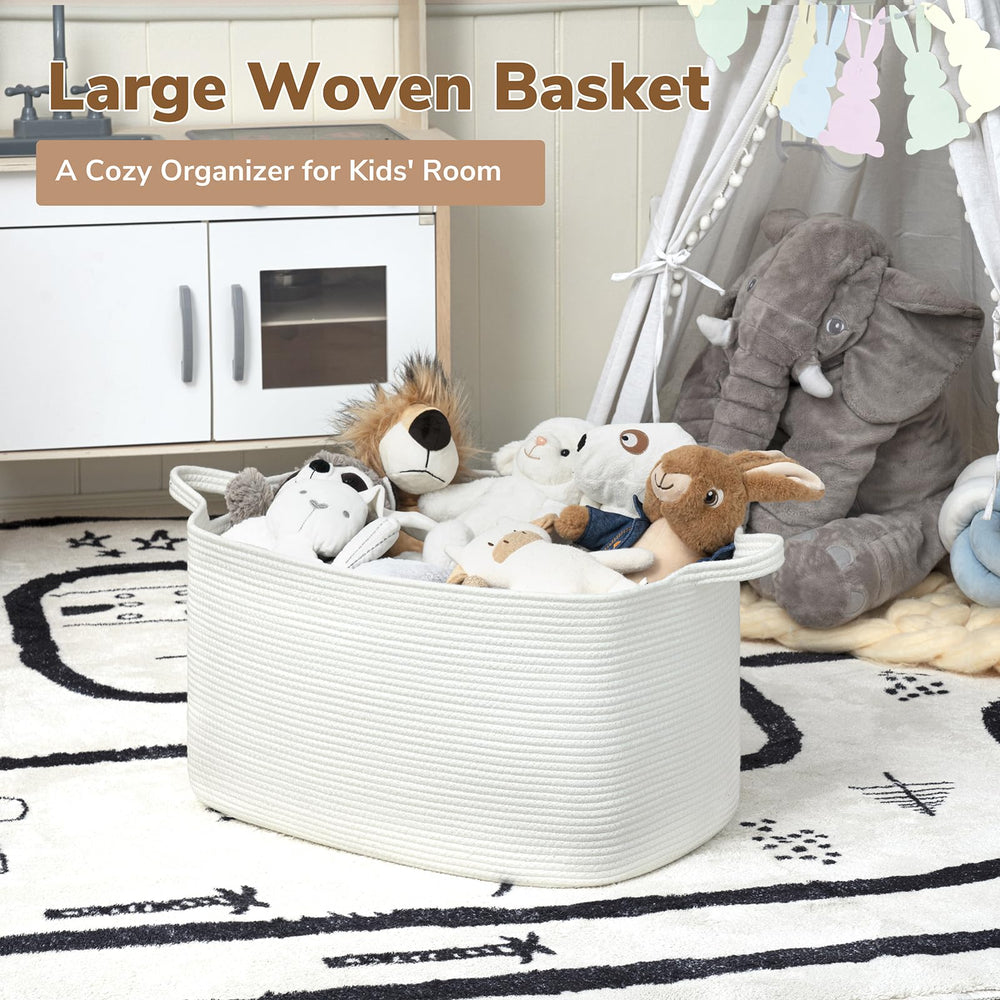 Goodpick blanket basket large white side view highlighting durable rope construction