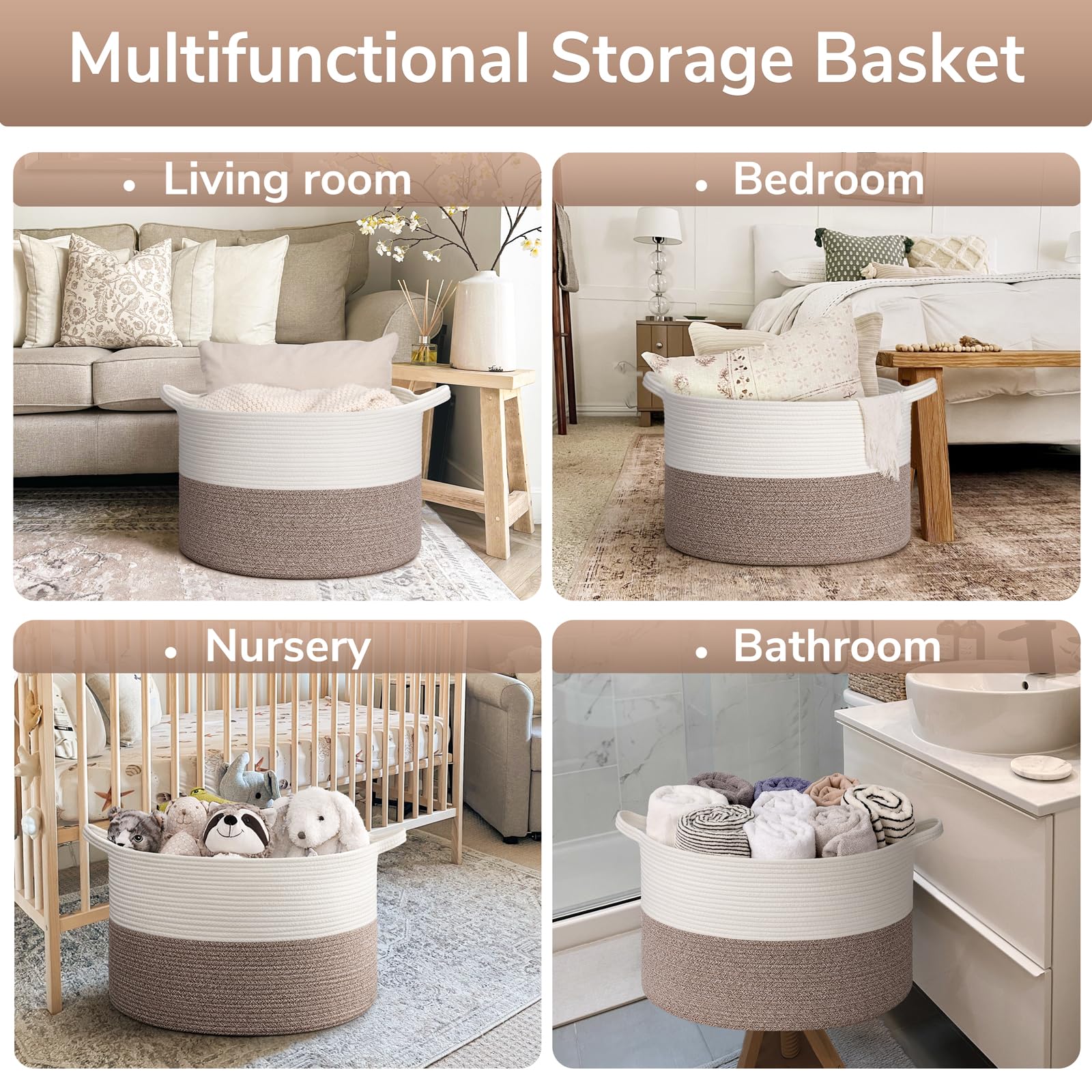 Goodpick blanket basket adds chic neutral decor to rooms.