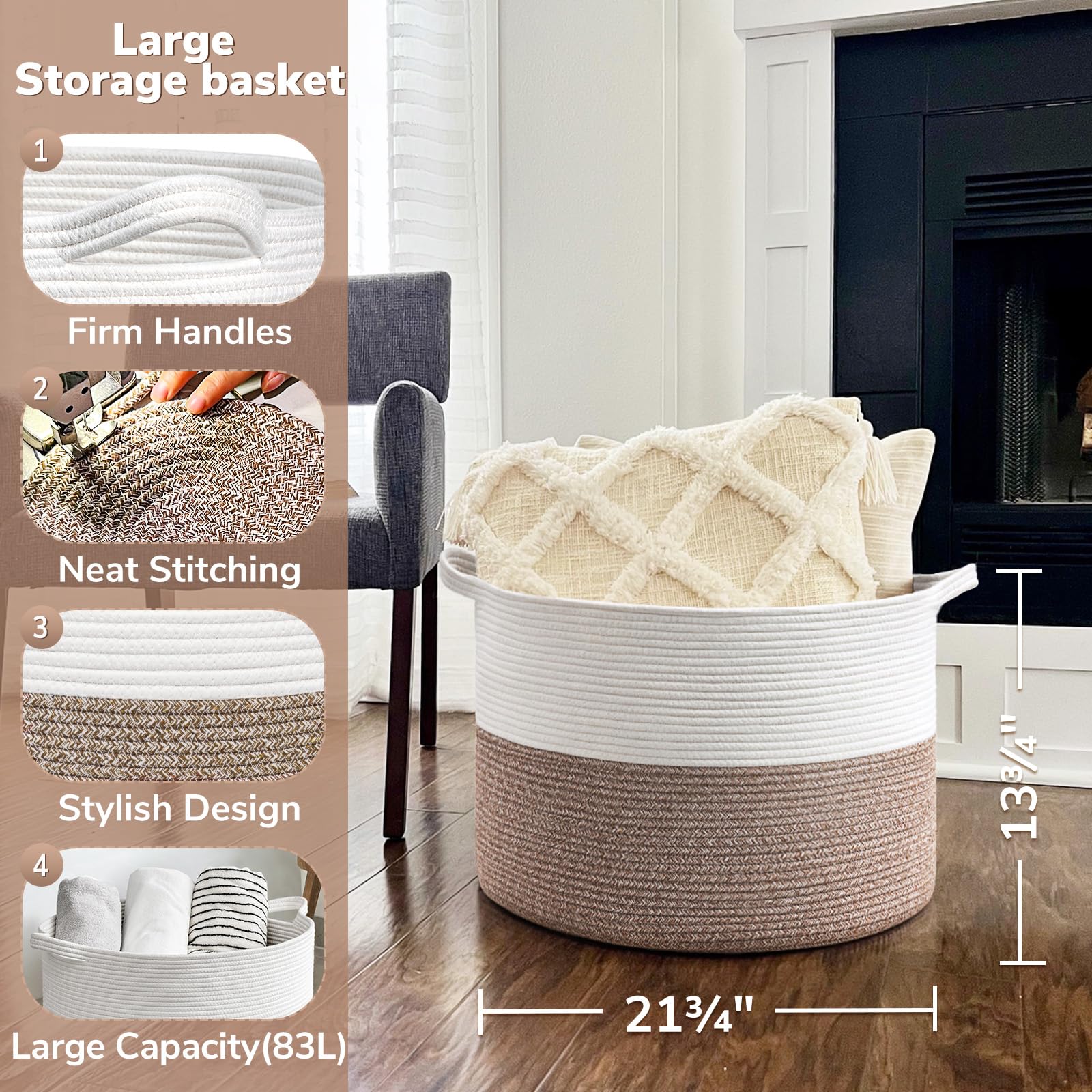 Goodpick 83L basket used for blanket and towel organization in a room.