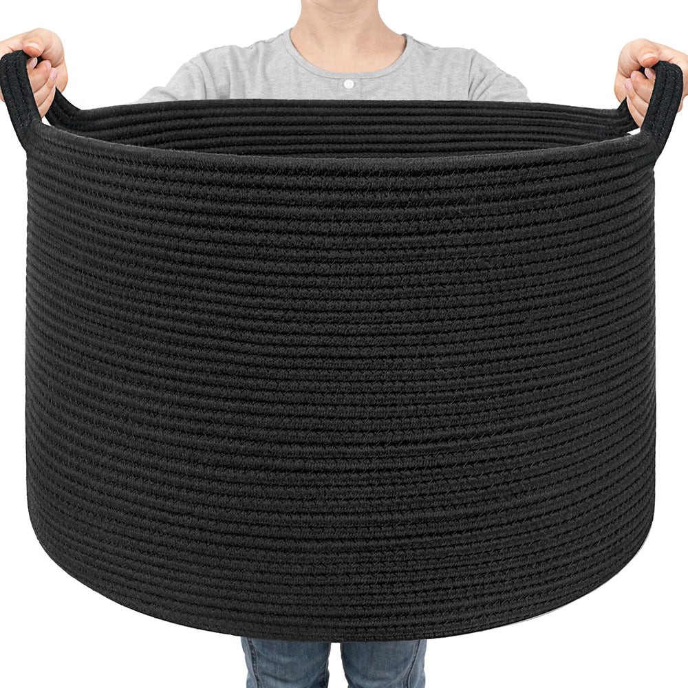Goodpick large blanket basket with 22x14 in black rope, ideal for blanket storage.
