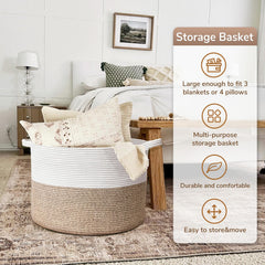Goodpick blankets neatly stored inside the rope basket for cozy organization