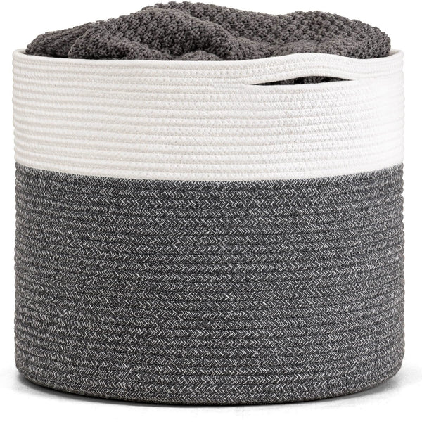 Goodpick large cotton rope basket gray blanket storage keeps living spaces organized.