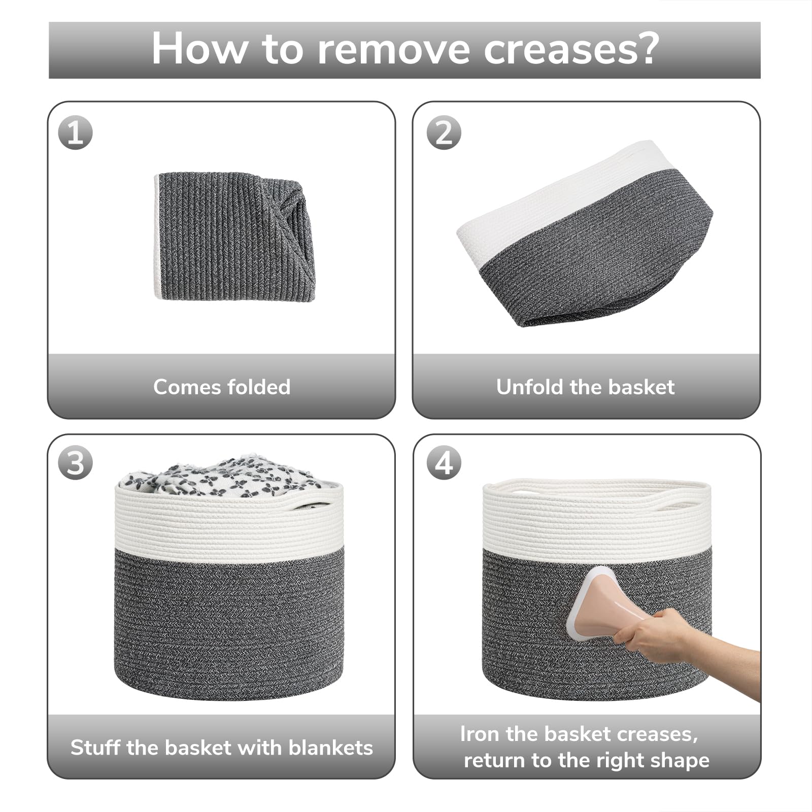 Goodpick large basket gray family room storage for blankets.