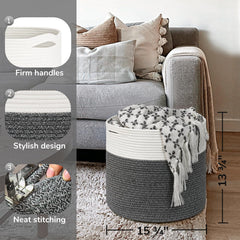 Goodpick large rope basket gray nursery organizer for clothes and toys.