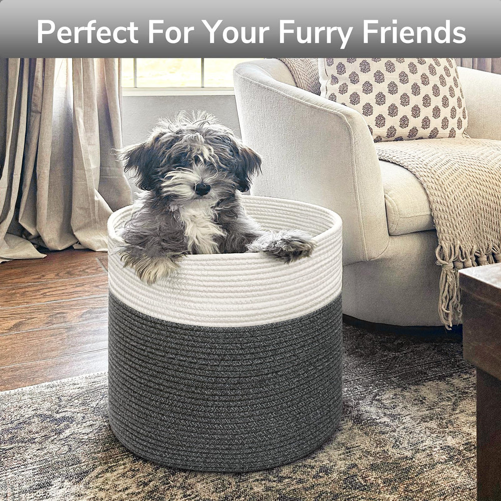 Goodpick gray woven basket enhances shelf decor with storage.