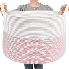Goodpick large storage basket pink front view for blanket organization.