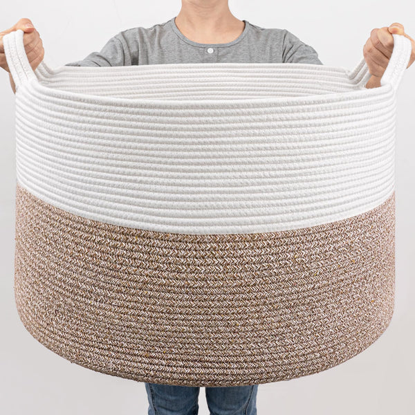 Goodpick large storage basket 83L in living room for tidy blankets and toys.