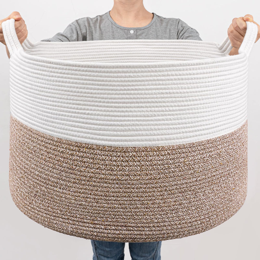 Goodpick large storage basket 83L in living room for tidy blankets and toys.