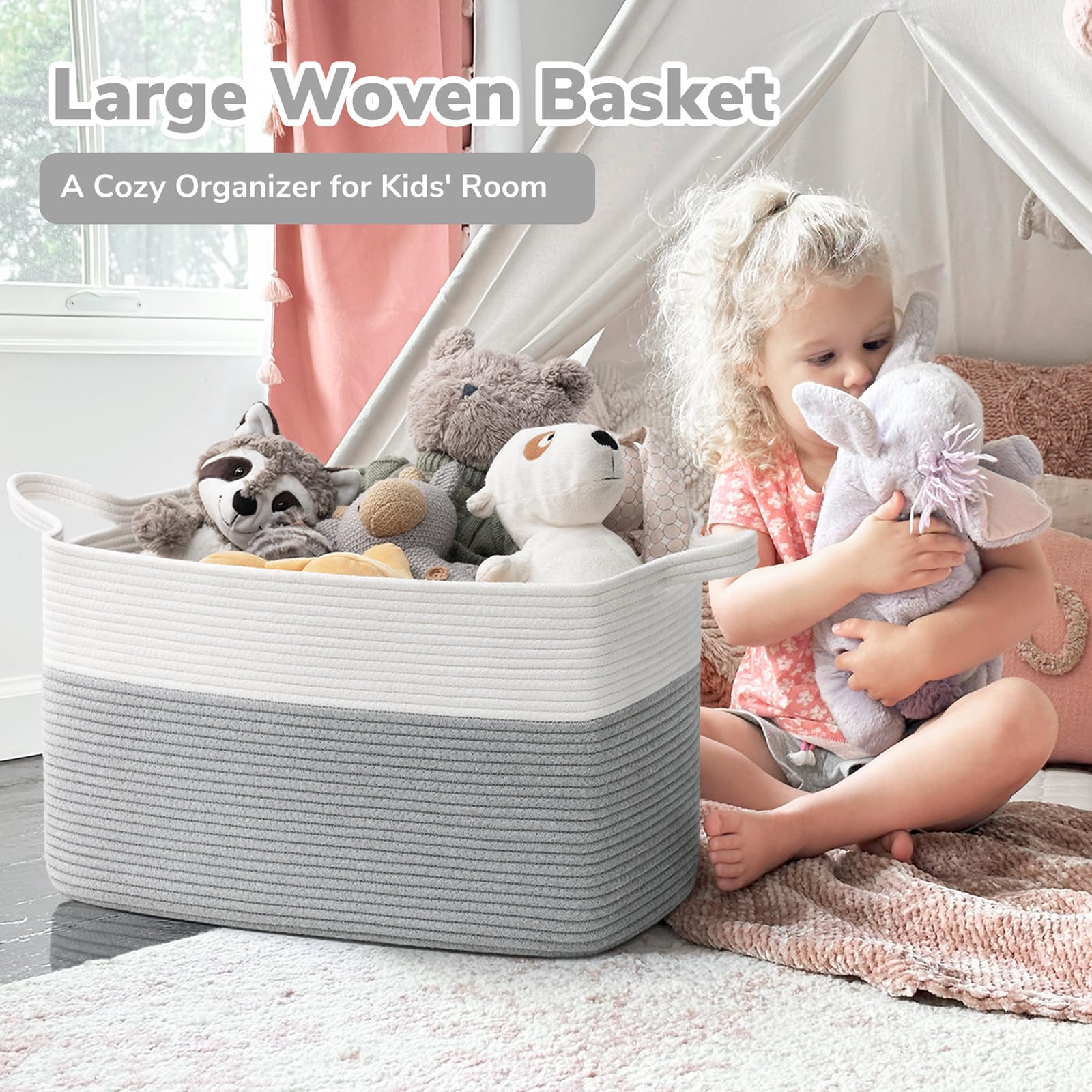 Goodpick basket filled with blankets demonstrates storage capacity for home organization