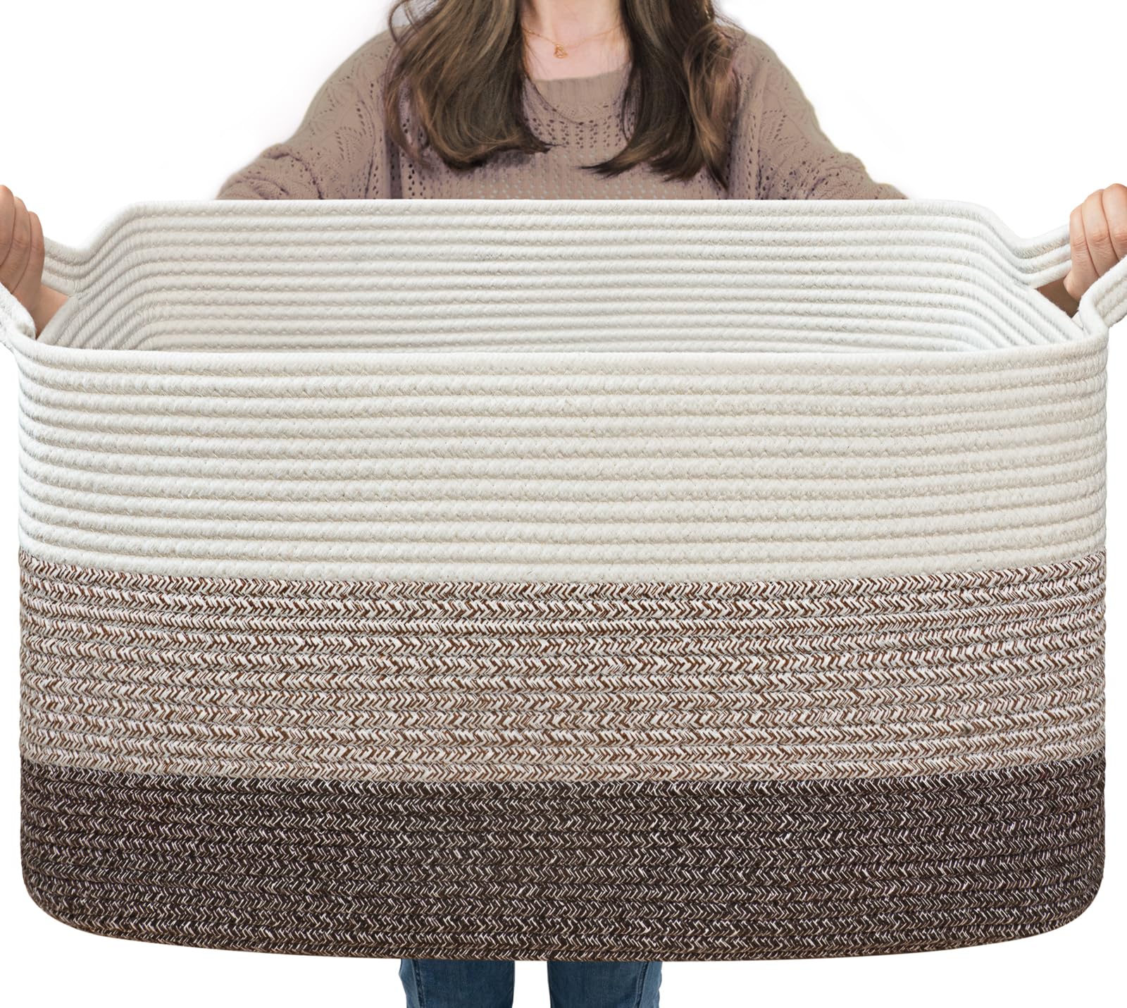Goodpick large woven basket showcasing blanket storage capacity