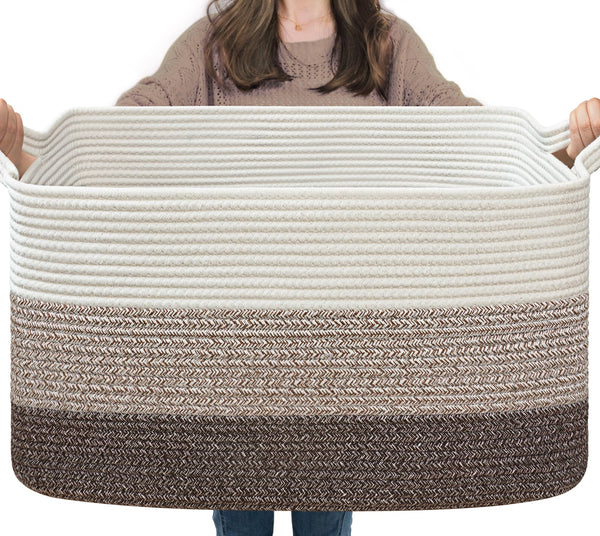 Goodpick large woven basket showcasing blanket storage capacity