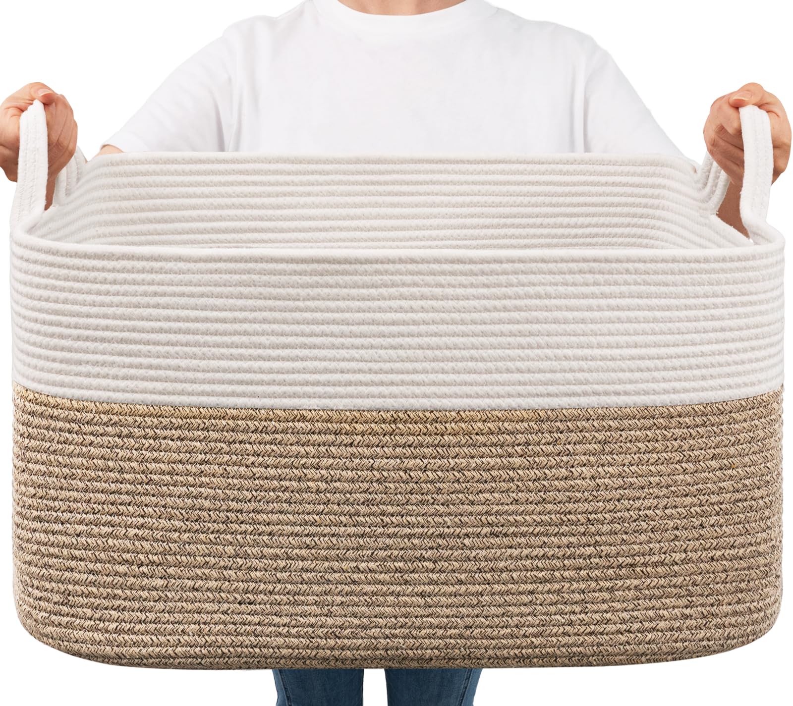 Goodpick Large Woven Blanket Basket front view showing ample storage