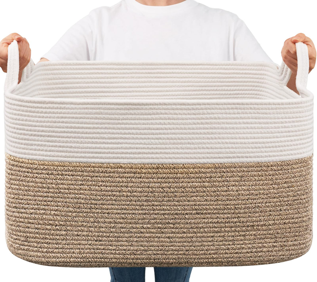 Goodpick Large Woven Blanket Basket front view showing ample storage