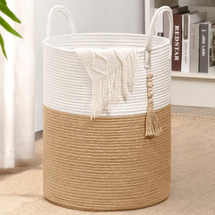 Goodpick laundry basket with soft rope, gentle on hands and floors, perfect for clothing storage.