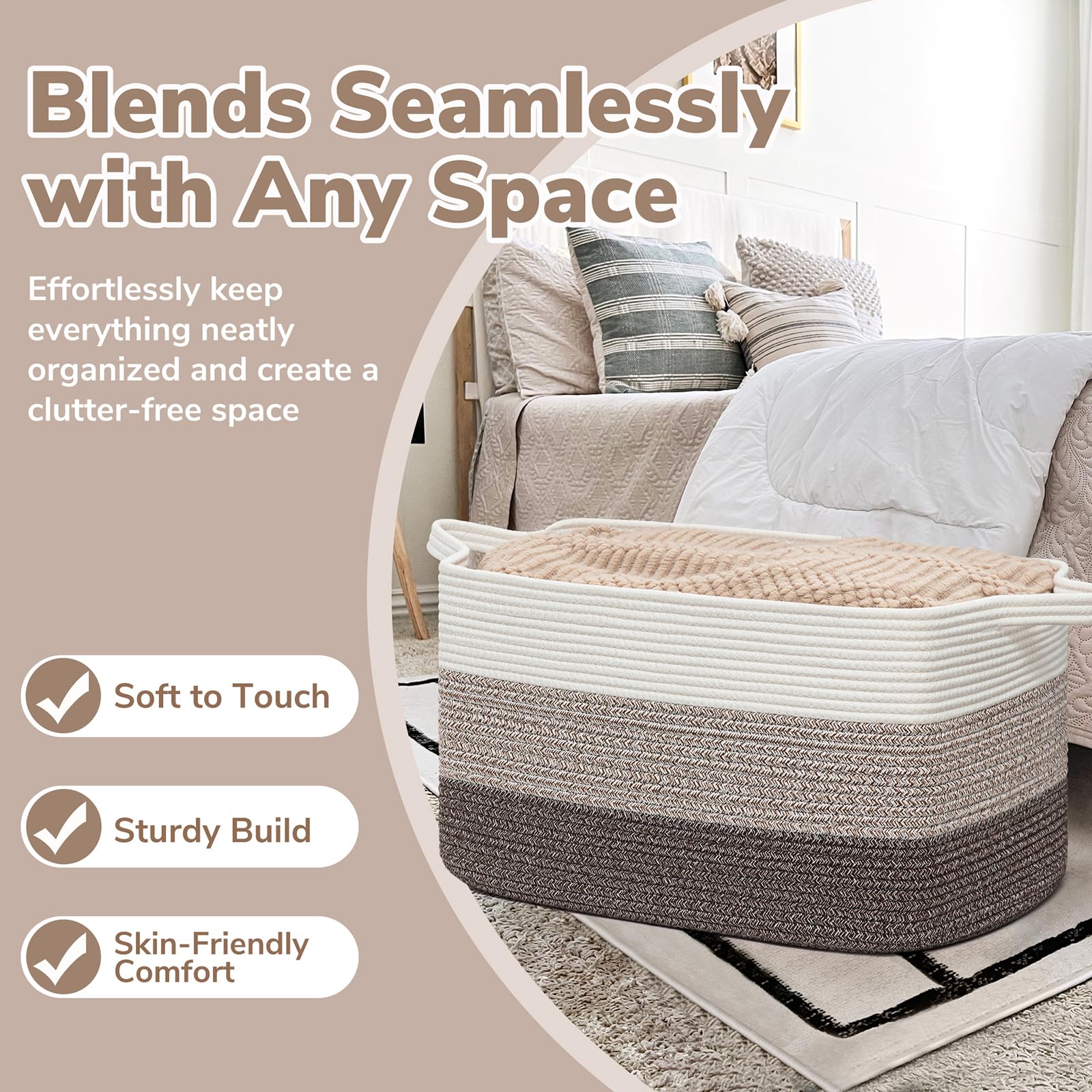 Goodpick neutral woven basket blending with living room or bedroom decor