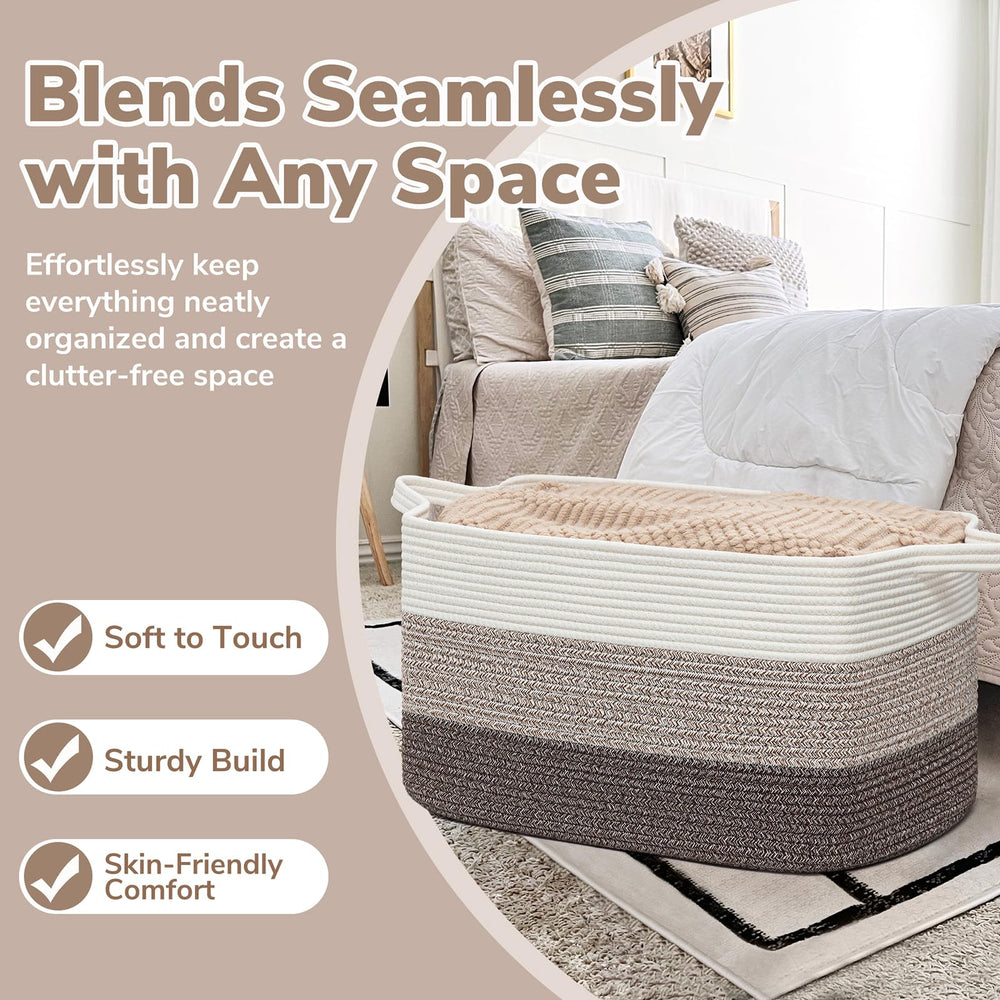 Goodpick neutral woven basket blending with living room or bedroom decor
