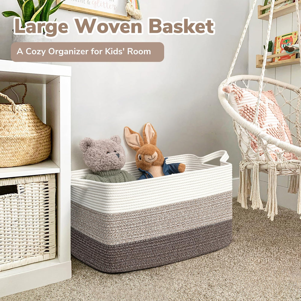 Goodpick rectangle rope basket placed on the floor for organization