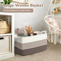 Goodpick rectangle rope basket placed on the floor for organization