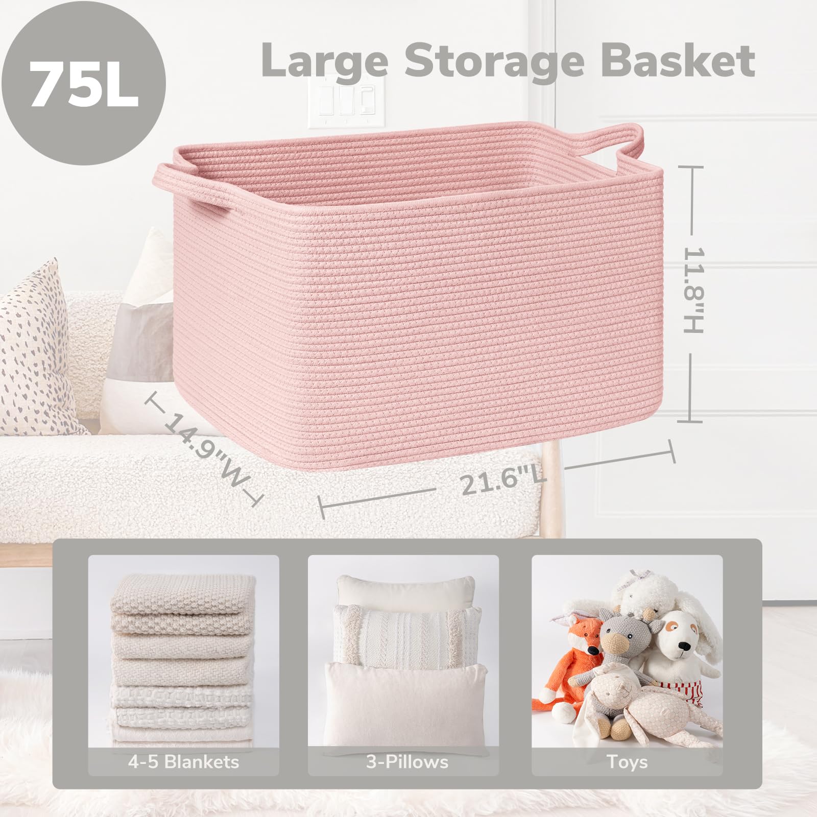 Goodpick rectangle toy basket in nursery keeps toys organized.