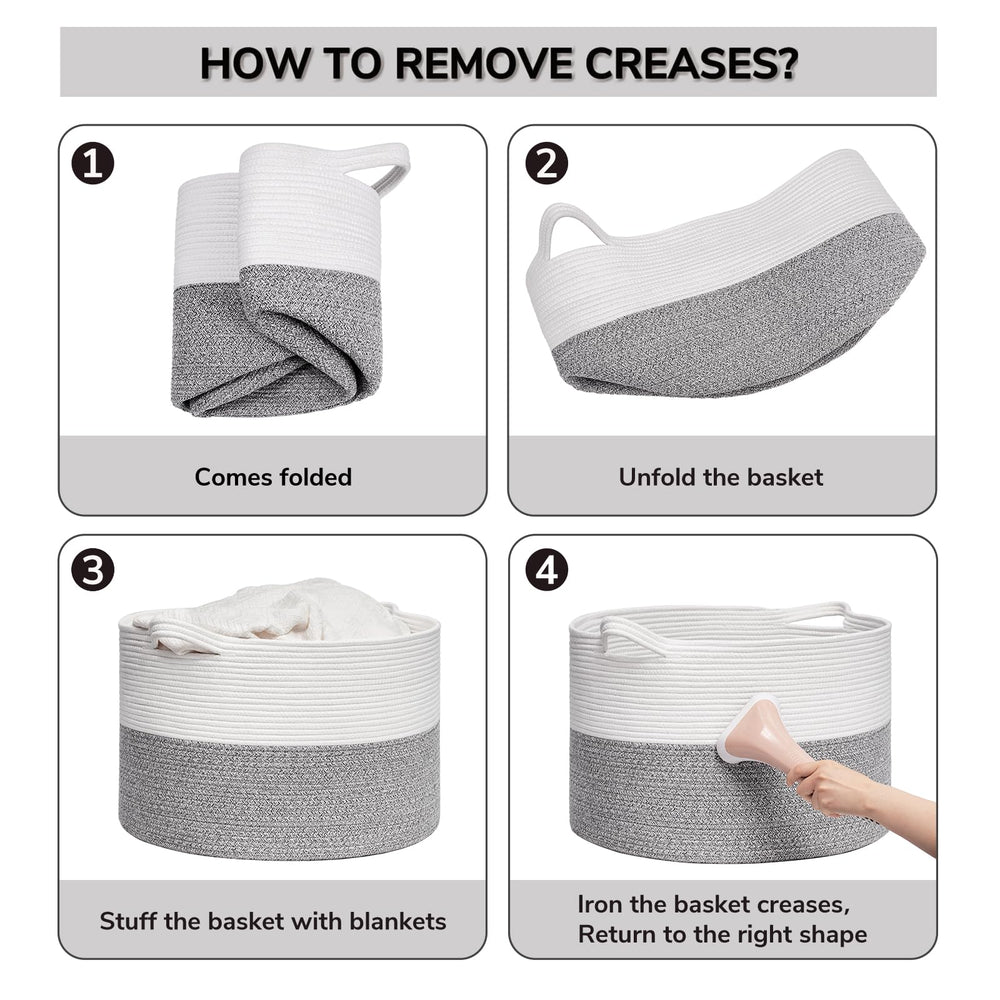 Goodpick rope basket arrives folded; reshape with towels to regain round silhouette.