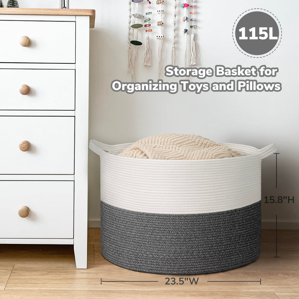 Goodpick rope basket with handles, easy transport between rooms.