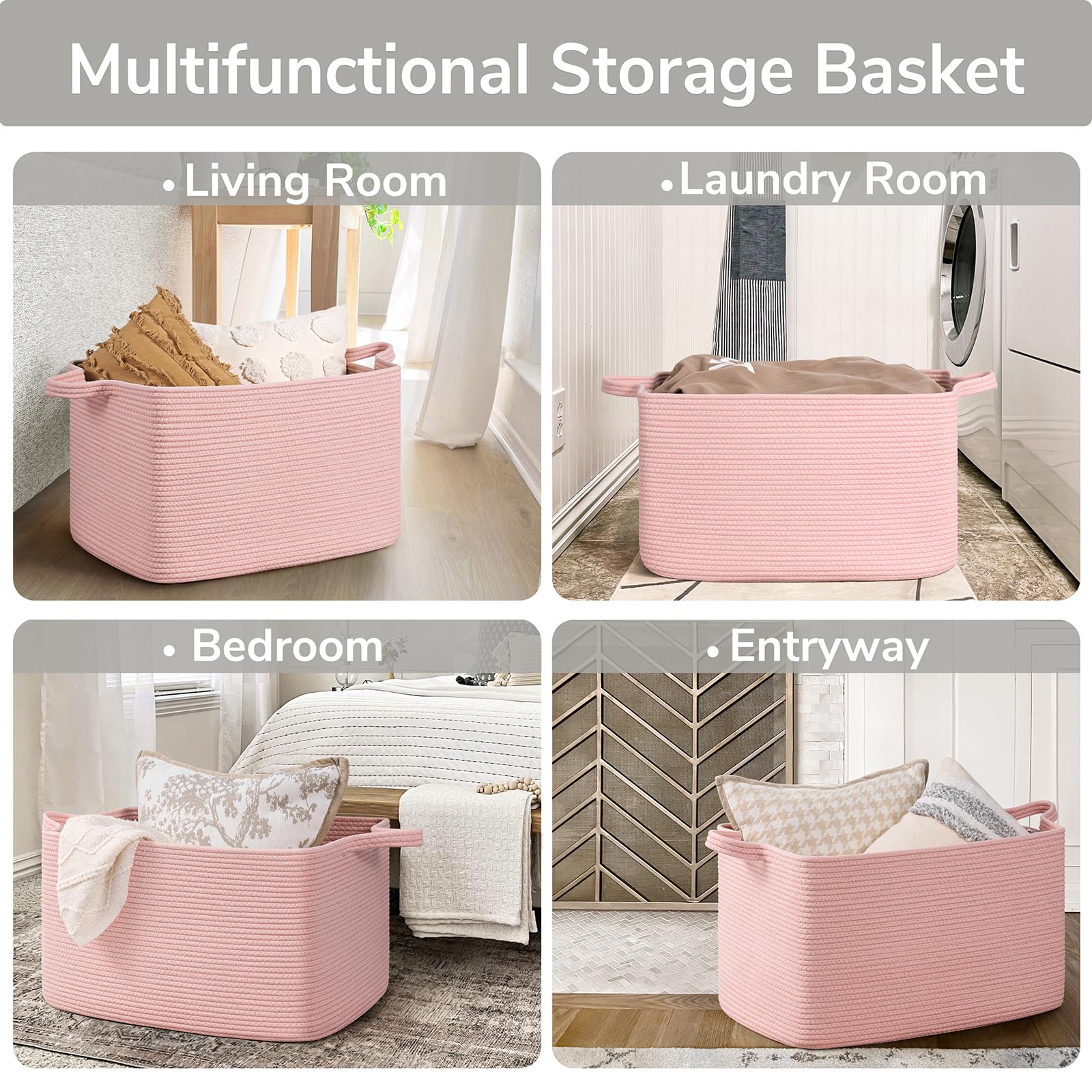 Goodpick pink rope basket versatile for blankets, towels, and clothes.