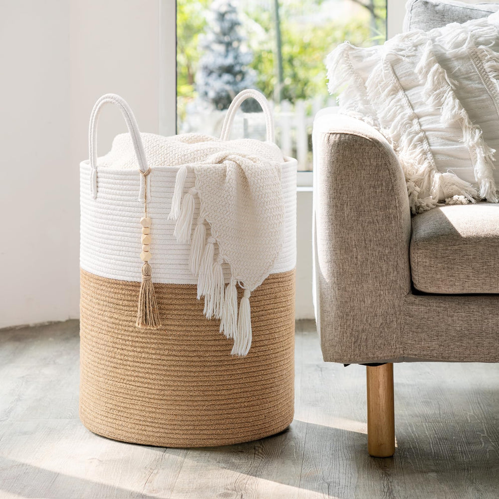 Goodpick woven basket showcases large capacity, ideal for blankets, towels, and toys.