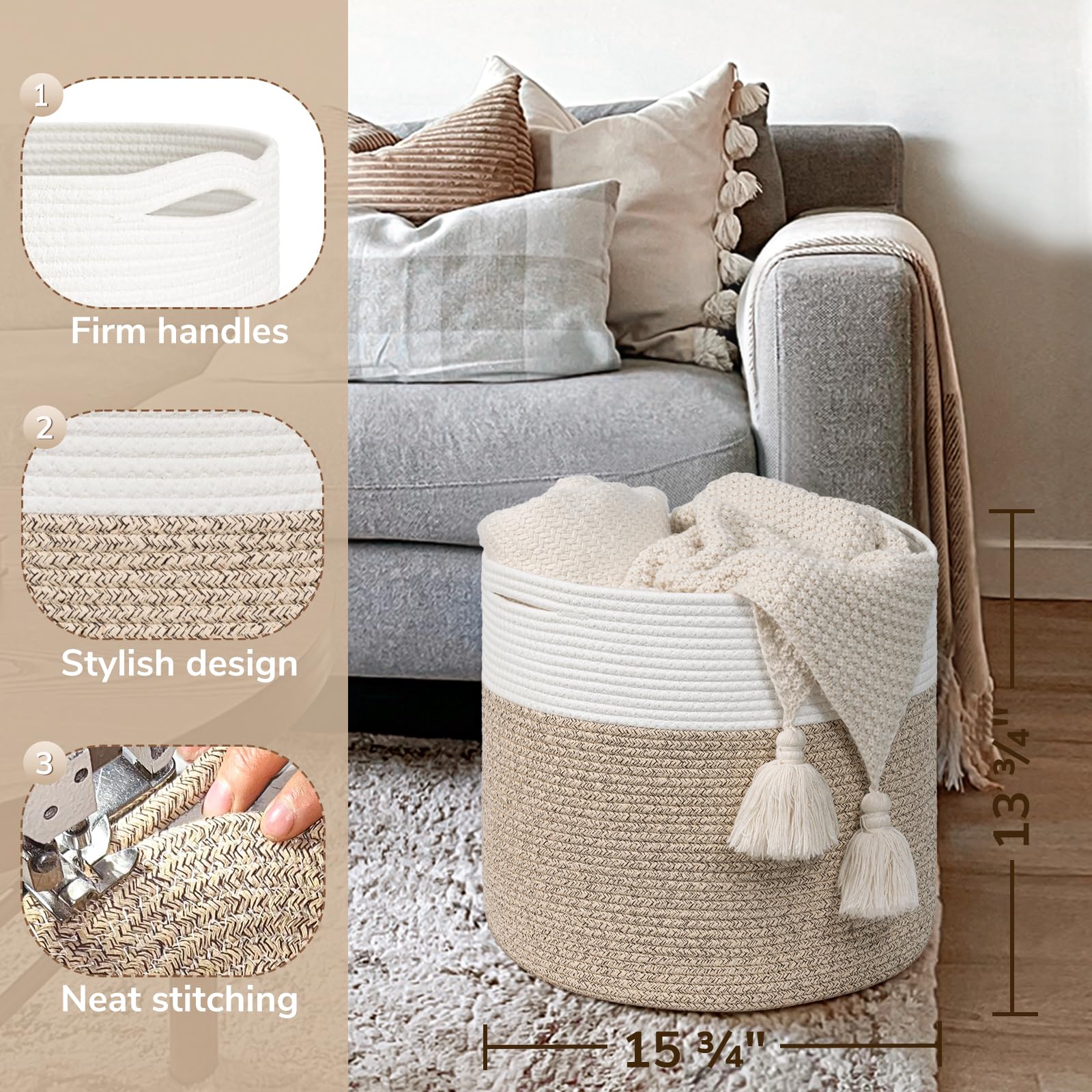Goodpick woven rope basket folded shape demonstrates versatile storage when not in use