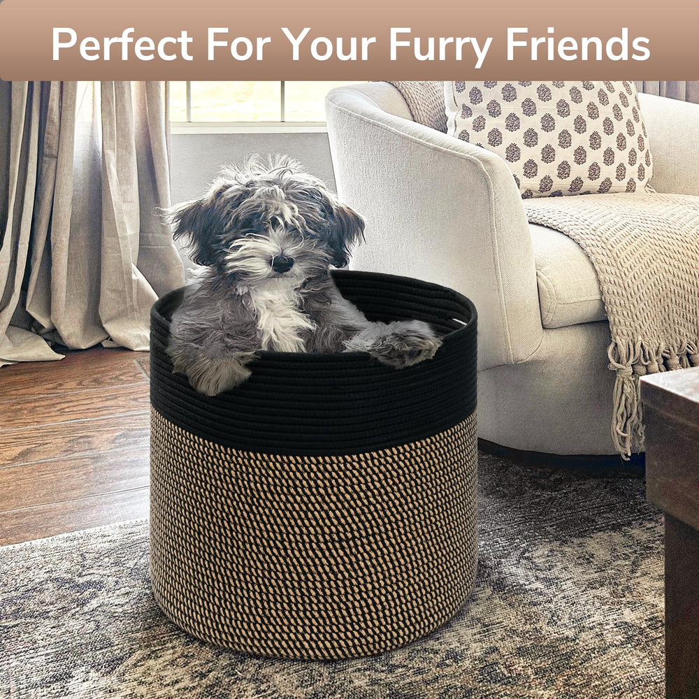 Goodpick woven rope storage basket folded-for-shipping; regains shape by filling with towels