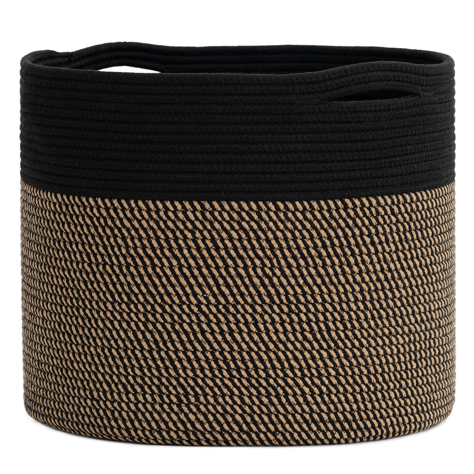Goodpick woven rope storage basket front view shows ample capacity for blankets