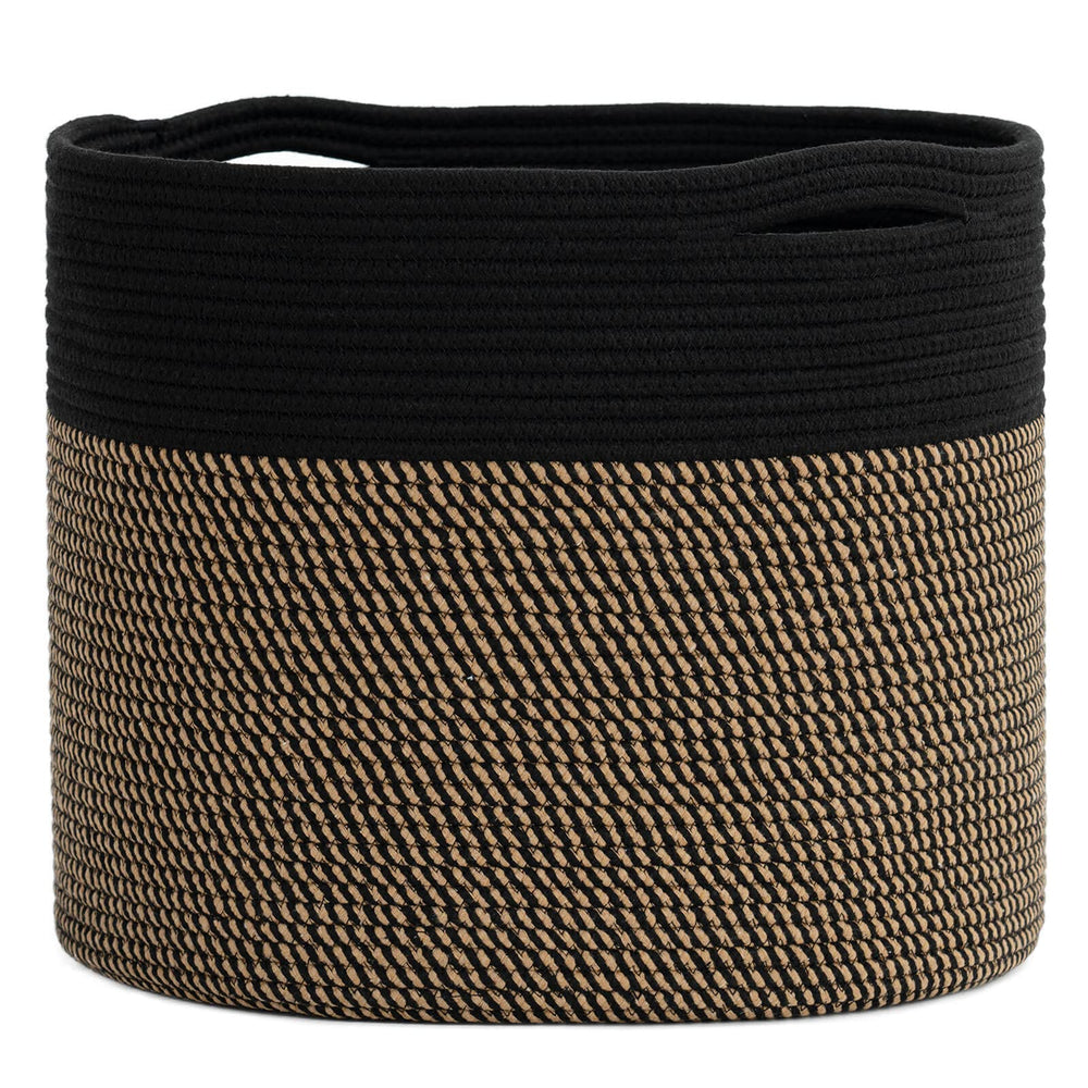 Goodpick woven rope storage basket front view shows ample capacity for blankets